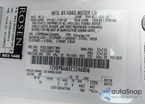 2012 Ford Mustang V6 из США, поврежденный, VIN 1ZVBP8AMXC5246806